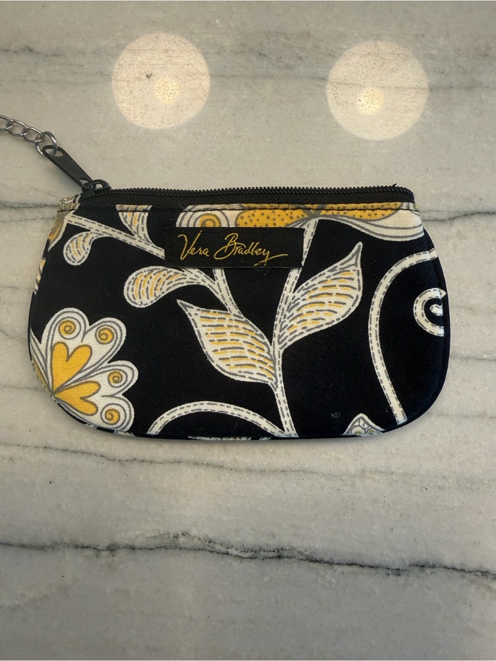 Vera Bradley Black Floral Wristlet Pouch with Yellow Accents